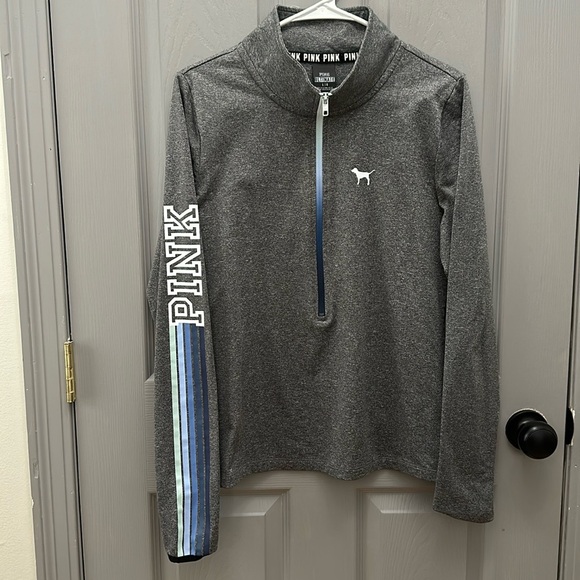 PINK Victoria's Secret Gray Quarter-Zip Jacket SZ L - Picture 1 of 6